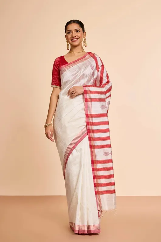 Hand Woven Handloom Raw Silk Saree with Rich Traditional Texture